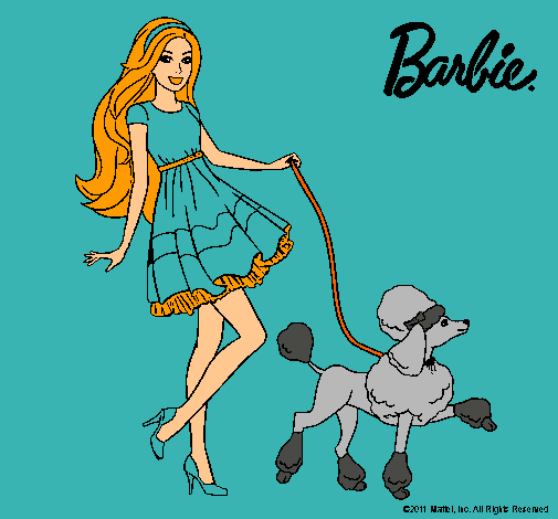 Barbie paseando a su mascota