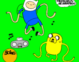 Dibujo Finn y Jake escuchando música pintado por finn