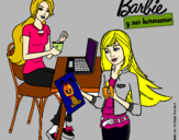 Dibujo Barbie y su hermana merendando pintado por yalla