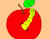 Dibujo Manzana con gusano pintado por mimanzanita