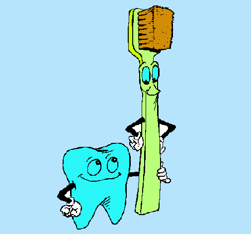 Muela y cepillo de dientes