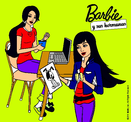 Barbie y su hermana merendando