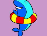 Dibujo Delfín con flotador pintado por males