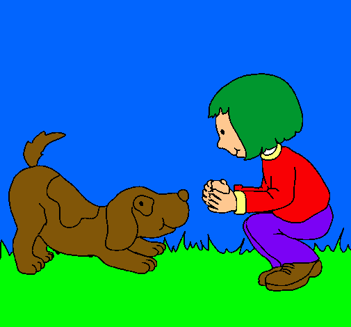 Dibujo Niña y perro jugando pintado por maryjobel