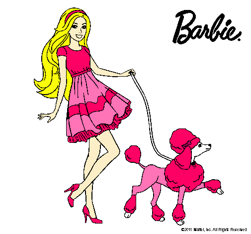 Barbie paseando a su mascota