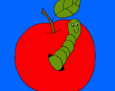Dibujo Manzana con gusano pintado por FREDO