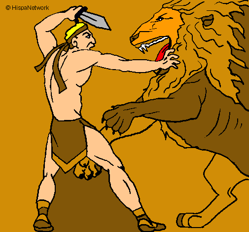 Dibujo Gladiador contra león pintado por melosa