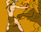Dibujo Gladiador contra león pintado por melosa
