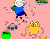 Dibujo Finn y Jake escuchando música pintado por alicia_493