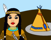 Dibujo India y tepee pintado por JCyAA