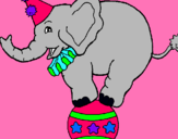 Dibujo Elefante encima de una pelota pintado por kixi