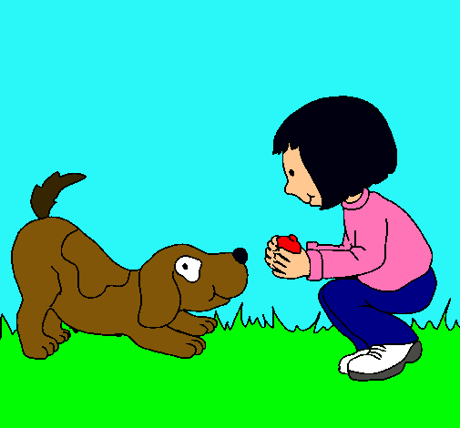 Niña y perro jugando