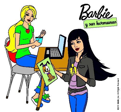 Barbie y su hermana merendando