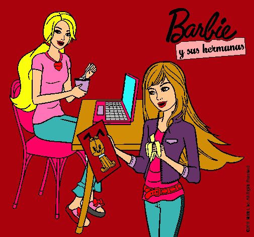 Barbie y su hermana merendando