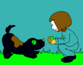 Dibujo Niña y perro jugando pintado por perito 