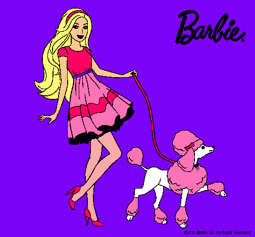 Barbie paseando a su mascota