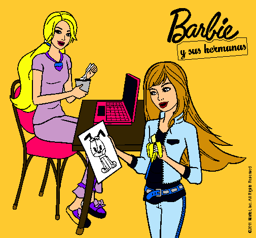 Barbie y su hermana merendando