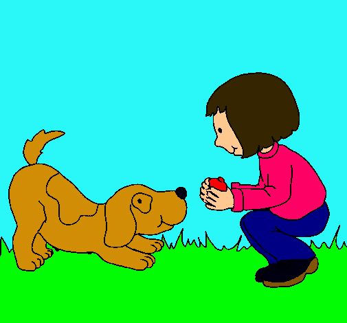 Niña y perro jugando