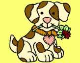 Dibujo Cachorro con una flor en la boca pintado por musitilla