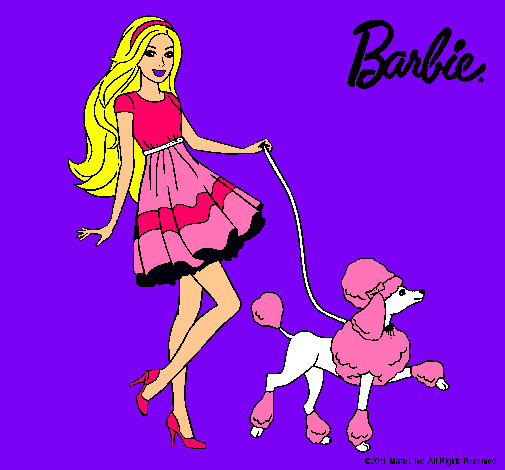 Barbie paseando a su mascota