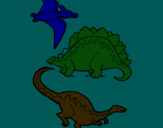 Dibujo Tres clases de dinosaurios pintado por renzo