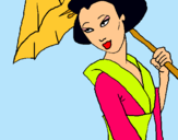 Dibujo Geisha con paraguas pintado por kchachii