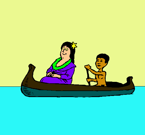 Madre e hijo en canoa