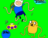 Dibujo Finn y Jake escuchando música pintado por lolabandrock