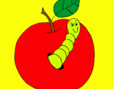 Dibujo Manzana con gusano pintado por fizi