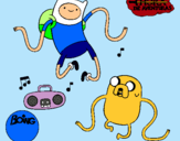 Dibujo Finn y Jake escuchando música pintado por esqui