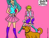 Dibujo Barbie con su perrito y una amiga pintado por vega2