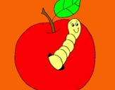 Dibujo Manzana con gusano pintado por karlaromero
