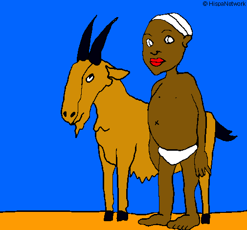 Dibujo Cabra y niño africano pintado por james122