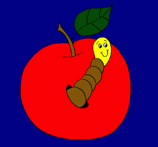 Dibujo Manzana con gusano pintado por cuadroz