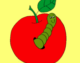 Dibujo Manzana con gusano pintado por TAVITO