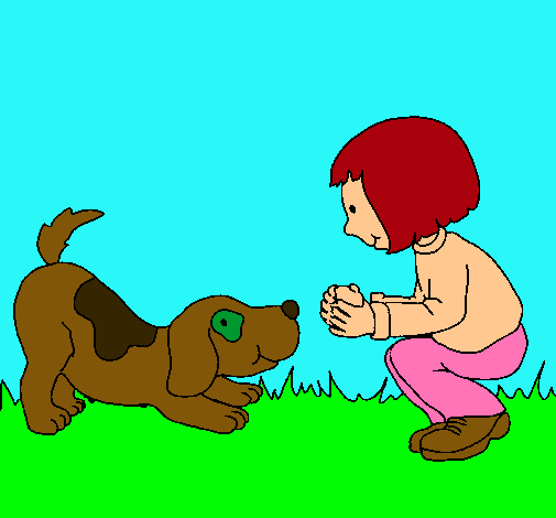 Niña y perro jugando