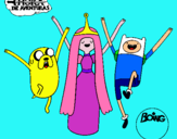 Dibujo Jake, Princesa Chicle y Finn pintado por chuponcito