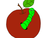 Dibujo Manzana con gusano pintado por niuska
