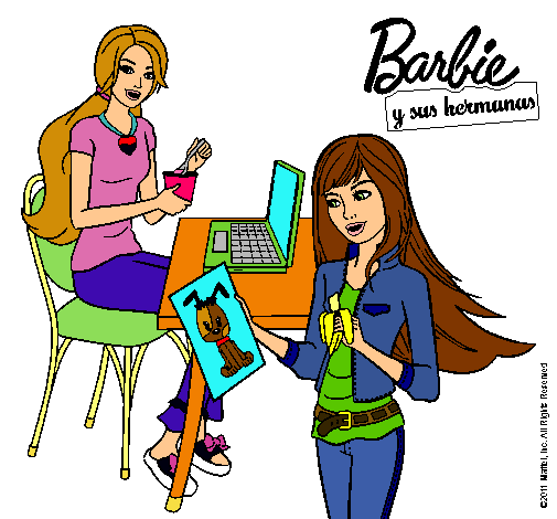 Barbie y su hermana merendando