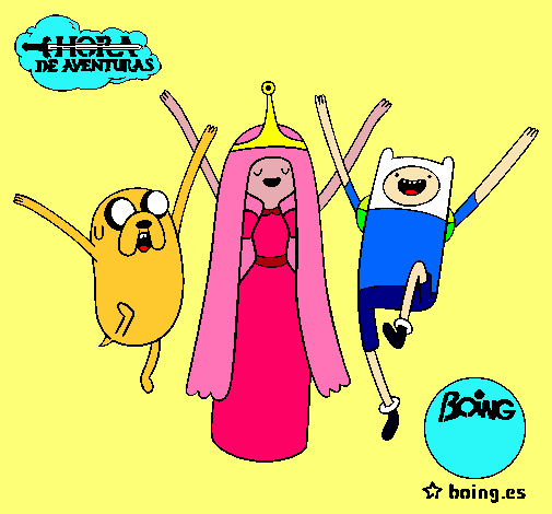 Dibujo Jake, Princesa Chicle y Finn pintado por malennna
