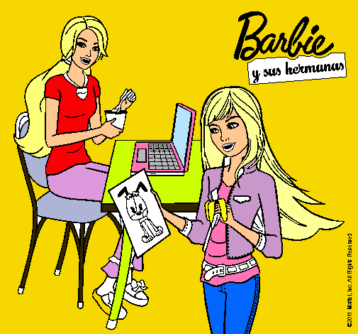 Dibujo Barbie y su hermana merendando pintado por ireneecool