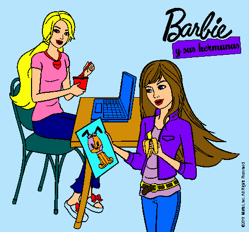 Barbie y su hermana merendando