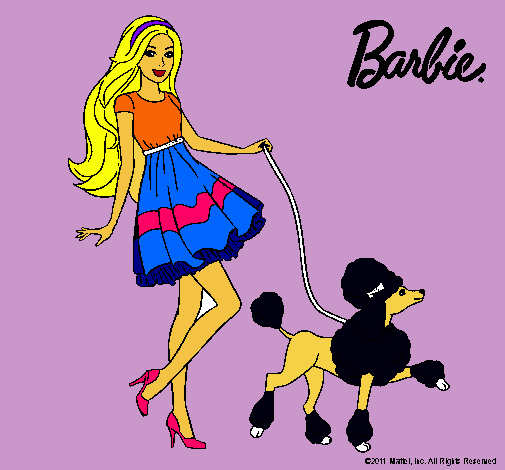 Barbie paseando a su mascota