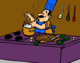 Dibujo Cocinero en la cocina pintado por Karem