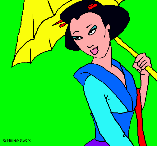 Dibujo Geisha con paraguas pintado por crisley