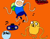 Dibujo Finn y Jake escuchando música pintado por warnado