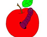 Dibujo Manzana con gusano pintado por anzola