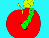 Dibujo Manzana con gusano pintado por ikol
