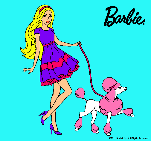 Barbie paseando a su mascota