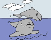 Dibujo Madre e hijo delfín pintado por delf